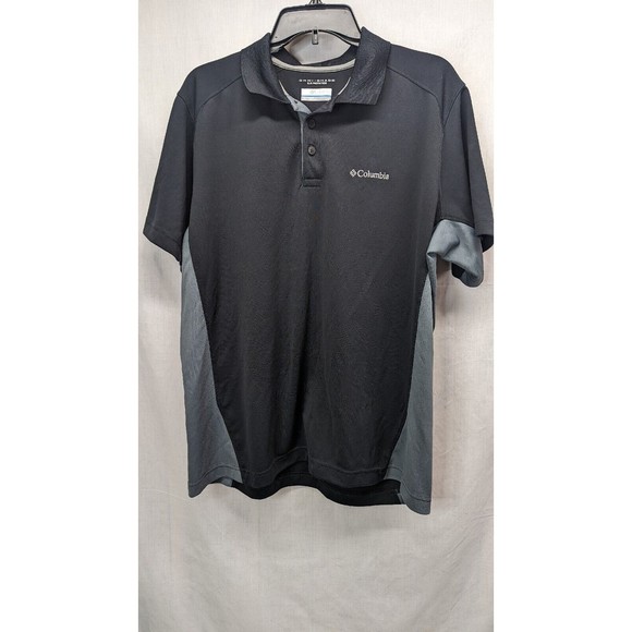 Columbia Polo Shirt Men's Sz L Loose Black Gray Light Breathable Omni-Shade - Picture 1 of 10
